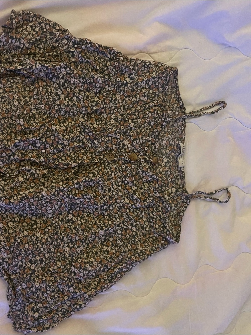 Paper Crane Black Floral Short Sleeve Button-Front Top